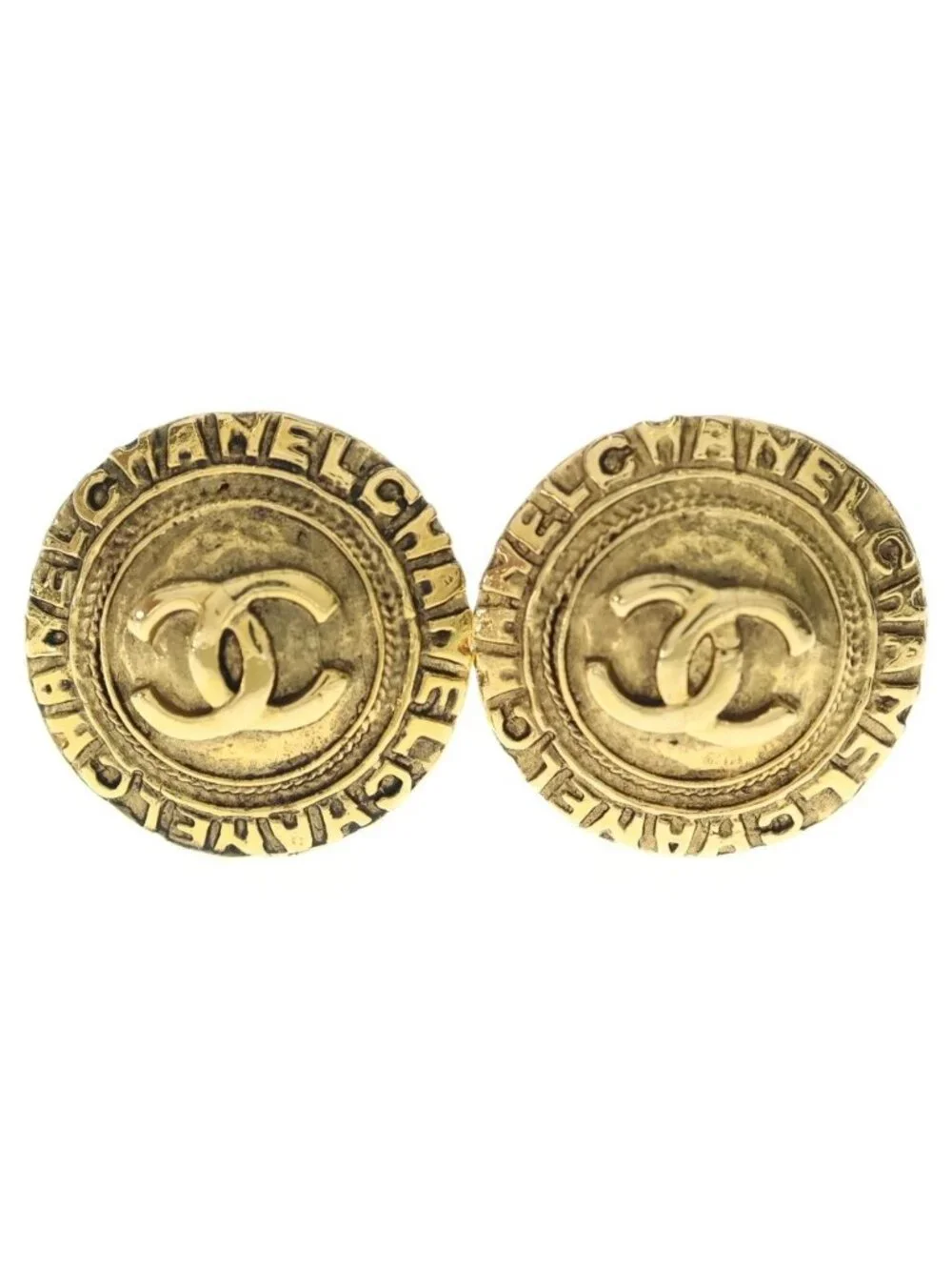 Chanel CC Logo Vintage Circle Earrings Gold